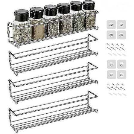 4-pack väggmonterad kryddhylla, hängande hylla i en nivå