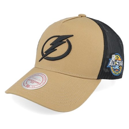 Mitchell & Ness - NHL Beige trucker Cap - Hatstore Exclusive x Tampa Bay Lightning Archaeo Tan/Black A-frame Trucker @ Hatstore