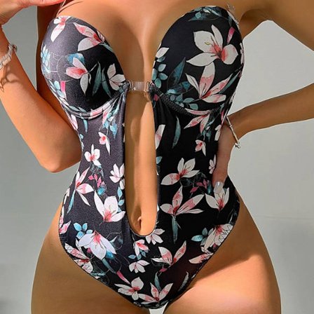 U Plunge Ryggløst Undertøy Usynlig Push Up BH SFLOWER PRINT