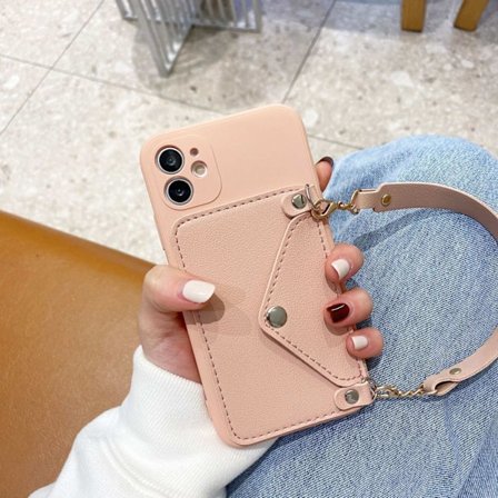 Deksel til iPhone16promax HTE90. Rosa kortholder rett kant magisk kube fullt kamera myk