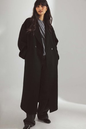 NA-KD Double Buttoned Wool Blend Coat - Frakker - Sort - EU 36