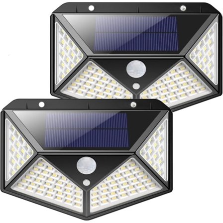Solcellslampa för utomhus 100 LED, 2-pack Utomhusbelysning med rörelsedetektor