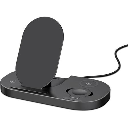3 i 1 Foldbar Trådløs Lading, Hurtig Ladestasjon Berøringskontroll LED Indikator Display for Smarttelefon Klokke Knapper - Svart-DENUOTOP