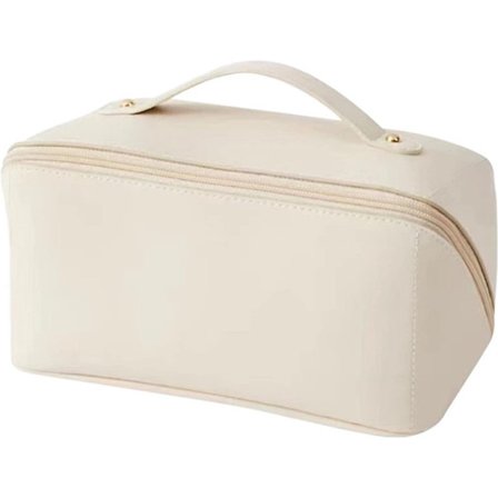 ING Toilettaske, til kvinder, stor kapacitet, kosmetiktaske, makeuptasker, rejse-makeuptaske med rum, penalhus, elfenbenshvid