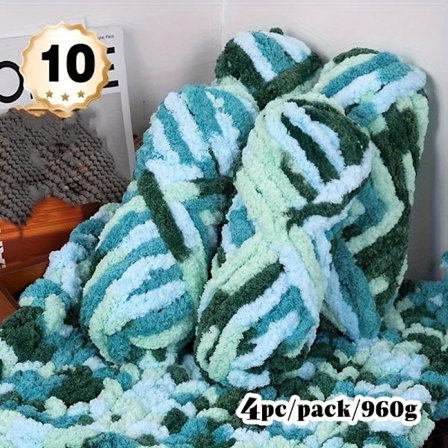 4 stk. Flerfarget Chenille Garn Varmt Komfortabelt Håndstrikkede Tepper Skjerf