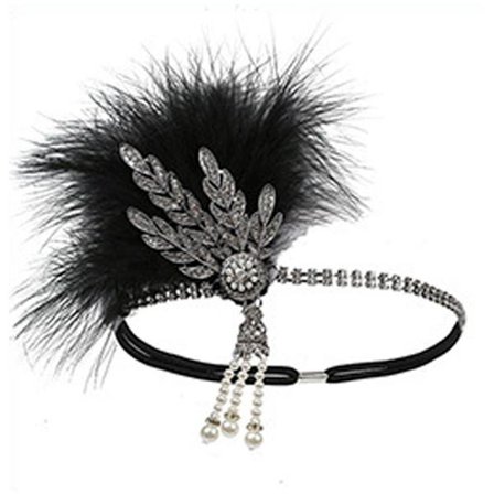 Vintage 1920'er Pandebånd Brølende 20'er Great Gatsby Hovedbeklædning med Sort