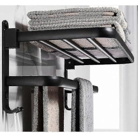 Vinterkampanje, baderomshylle for håndklær, sammenleggbar oppbevaringshylle, aluminium, veggmontert baderomshylle for håndklær (40 cm svart)