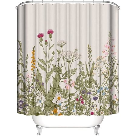 Blommig duschdraperi (180 * 180cm) vattentätt och mögelresistent tvättbart duschdraperi för badrum, retro blommönstrat duschdraperi