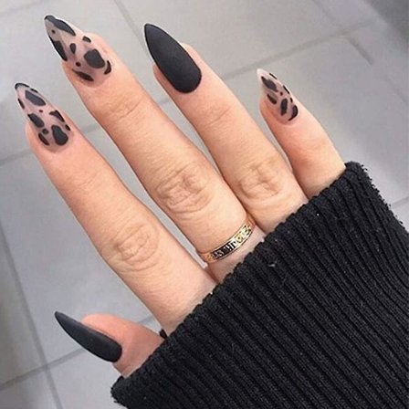 Matte Stiletto Lange Løsnegler Svart Leopard Punk Kunstige Negler 24 stk
