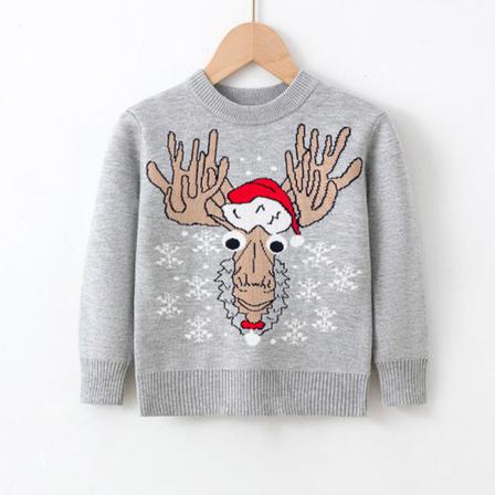 Kids Christmas Älg Print Varm Stickad Tröja Crew Neck Pullover