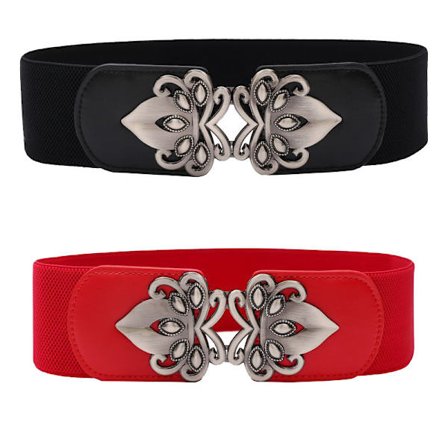 2 stk. bredt midjebånd elastisk retro cinch belte kvinner stretchy