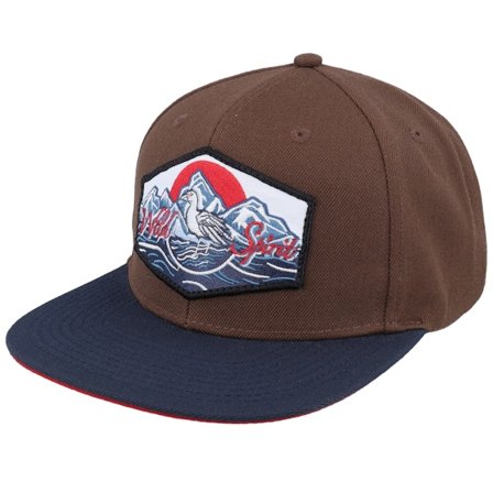 Wild Spirit - Marrone snapback Cappellino - Bird & Mountains Patch Brown/Navy/Red Snapback @ Hatstore