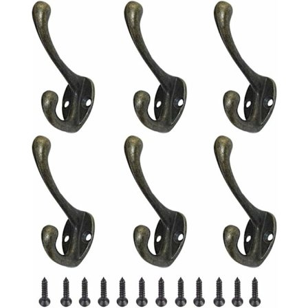 Kåpe Krok 6 Stykker Vintage Metall Kåpe Kroker Kåpe Stativ Retro Krok for Hat Klær Vegg Kroker med Bronse Skruer En Størrelse