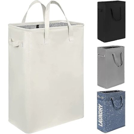 (Pow yeah!) Smal vaskekurv Slank vaskekurv med sammenleggbart håndtak Skittentøy Bærbar smal vaskekurv Organiseringsbokser (55 cm, Beige)