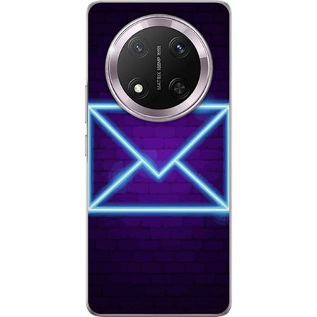 Yhteensopiva Puhelinkuori Honor Honor Magic7 Lite Neonilta illuustraatio kirjekuoresta sinisessä valossa lila tiiliseinää vasten, nykyaikainen symb