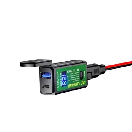 3.1A/4.8A TYPE-C Motorsykkel USB lader SAE til USB Type-C Voltmeter PÅ/Av bryter