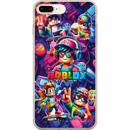 Kompatibel Mobilcover til Apple Apple iPhone 8 Plus Farverig Roblox gaming gruppe med hovedtelefoner, controllere og neonfarver perfekt til børn og g