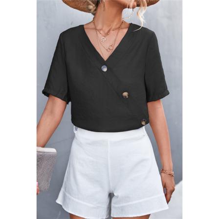 Summer Women Casual T-shirts Enfärgad Kortärmad Sexig V-ne