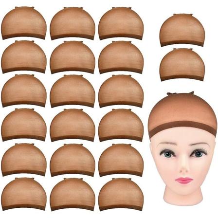 Nailonista valmistetut peruukkihatut. 20 kpl ruskeita peruukkihattuja