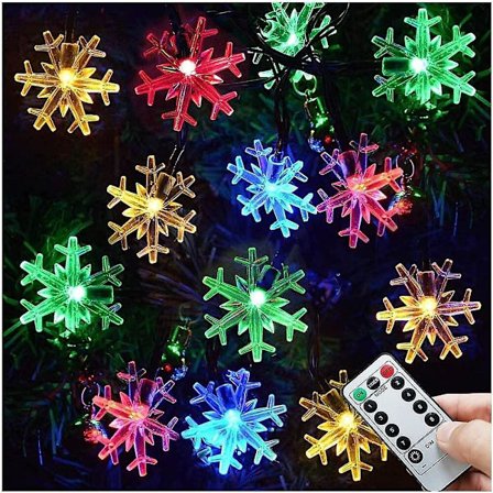 Jule-snøflak lyslenke 10m 80led Usb Batteri Fjernkontroll