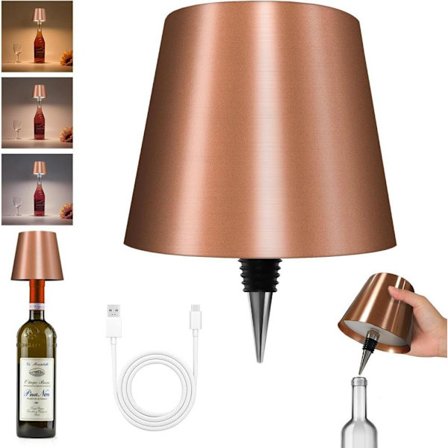 Flaskelampe med LED, dimbar bordlampe for vin- og whiskyflasker, trådløs og oppladbar_TF_TF