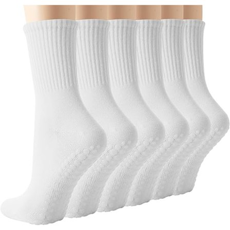 Yogasockor - Vadstrumpor - Professionella halkfria Pilatesstrumpor - bomull - Dam - Vit - 6 par