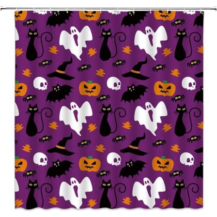 Halloween bruseforhæng sort græskarhoved spøgelse horror kranie edderkoppespind slik flagermus orange ahornblad børn tegneserie glad, 70 x 70 tommer (