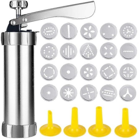 Kjekspresse Pistol Rustfritt Stål Kjekspresse Med 20 Kjeksmuggpanner Og 4 Sprøytedyser