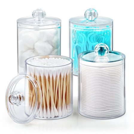 Vatrondelholder 10 Oz Badeværelseskrukker med Låg til Vatrondeller Vatpinde Vatpudeholder (4 stk.)