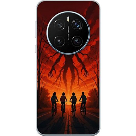 Kompatibel Mobilcover til Honor Honor Magic7 Pro Mørk Stranger Things-inspireret horror illustration med rød himmel, monster figur og cyklende børn