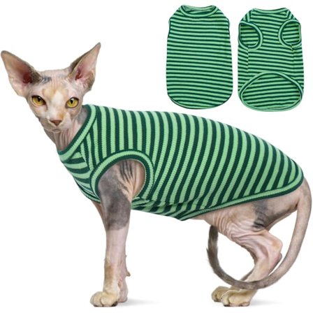 1 stk. Katte Tøj, Stribet Killinge T-shirts Ærmeløs, Pullover Katte Trøjer, Kæledyr Sommer Tøj til Små Hunde Grøn