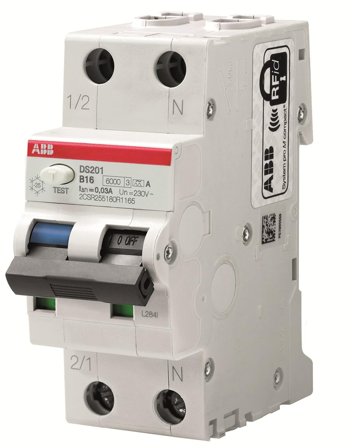 ABB 2CSR255180R2104 Personskyddsautomat 6kA, C-karakteristik, typ A DS201 C10 A100, Anslutningsdon & kablar