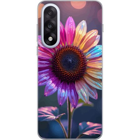 Kompatibelt Mobildeksel til Motorola Nord 5 Irideserende blomst med glitrende kronblad i rosa lilla og gull mot myk bokeh bakgrunn