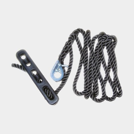 Landvast met landvastveer (rubber), kous en D-sluiting 1852-Marine, 3-strengs polyester, Ø14 mm, 4.5 meter, zwarte veer met zwart lijn