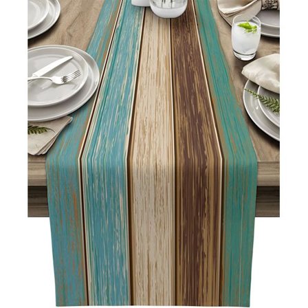 2 STK Bomulls Lin Bordløper Kommode Skjerf Retro Rustikk Låve Tre & Teal Grønn Brun Sklisikker Jute Rektangel Bord