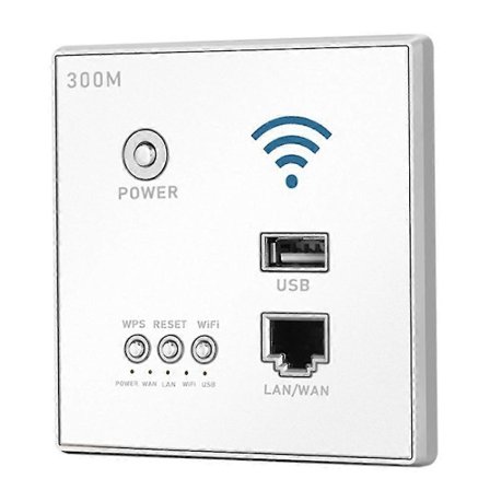 Trådlöst WiFi-uttag RJ45, AP-relä Smart USB-uttag, Kristallglaspanel, 300 Mbps inbyggd vägg WI