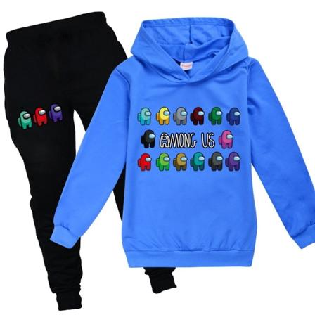 Among Us Crewmate Impostor Game Kid Hoodie Jumper Træningsdragt Sæt - Perfet Blue 160