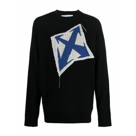 Off White Round-neck Strik Sort, Herre Strik