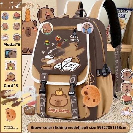 Kapibala rygsæk til drenge og piger, letvægts tegneserie capybara, stor kapacitet rygbeskyttelses rygsæk til børn