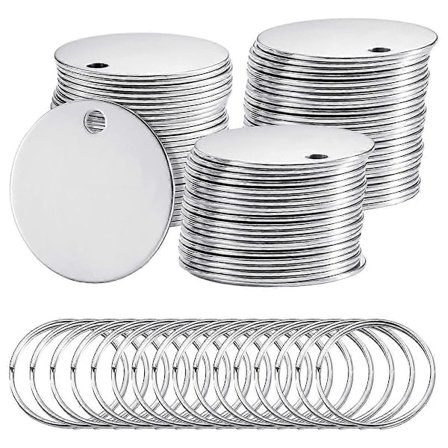 100 stk. Runde Stemplingsemner Rustfrit Stål Blank Tags med Hul Blank Hundetegn Metal Polerede Blank Tags
