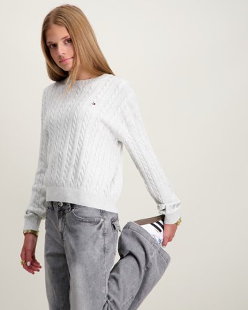 Tommy Hilfiger CABLE SWEATER Szary Swetry Dziewczyna - Kids Brand Store
