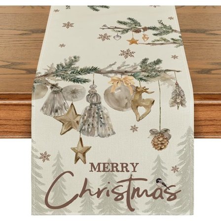 Tre Hjort Klokker Snøfnugg Julebordløper, Vinter God Jul Kjøkkenbordsdekorasjon for Hjemmeinnredning 33x183cm