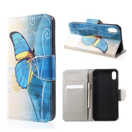 iPhone Xr Upea Kuviollinen Lompakko Kotelosuoja Synteetti Nahasta - Sininen Perhonen