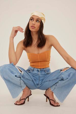 NA-KD Haut style corset en tricot fin - Haut tube - Orange - X-Large