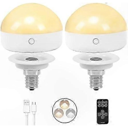 E14 Genopladelig LED-pære, 2-pak, 300LM, 40W svarende til, Dæmpbar, Fjernbetjening, 3 Farvetemperaturer, Nødlys med Timer