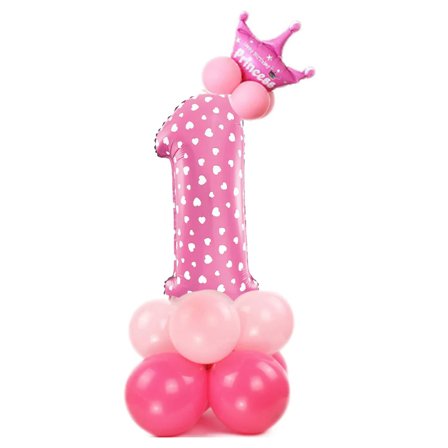 Ilmapallosetti numero seisova vaaleanpunainen "0-9" Numero 1