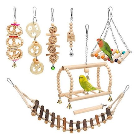 8 stk. treleketøy for papegøyer, papegøyer fugletygger naturtre hengende bjelle fuglebur gynge leketøy egnet for nymfeparakitt, fink, liten parakitt, 