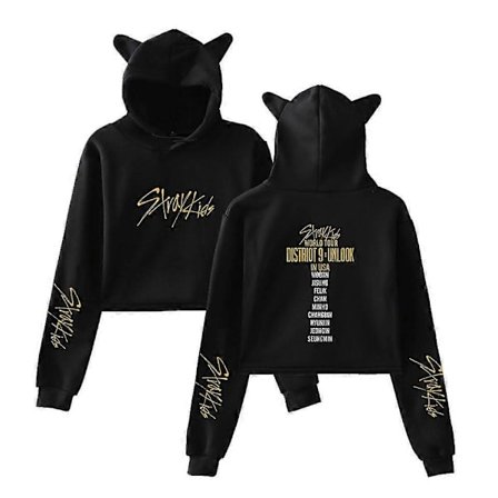 Kpop Stray Kids Hettegenser Katteøre Gensere for Kvinner Felix Hyunjin Bangchan Hettegenser Sweatshirt-15103