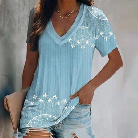 Women Fit Blus Casual Summer Holiday T-shirt Våren
