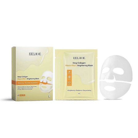 Niacin & Vitamin C Uppljusande & Återfuktande Ansiktsmask Set Närande Kollagenberikade Masker för Strålande, Ungdomlig Hud 4-pack för Daglig Hudvård &